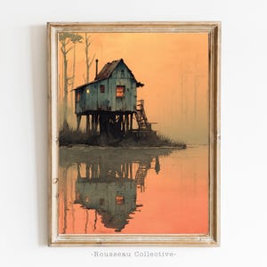 Stampa artistica vintage con paesaggio della palude di Bayou, New Orleans, Nola, stile coloniale, decorazione da parete, stile rustico, stile cottage.