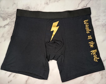 Wands at the Ready Fantasy Boxer Underwear | Wizard Inspired Men’s Boxers | Harry Potter Themed Gift for Him | Magical Boyfriend Gift