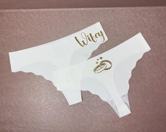 Bridal Panties “Wifey” in Gold Glitter – White Wedding Thong Underwear with Ring Design – Bride Lingerie Gift, Honeymoon Undies