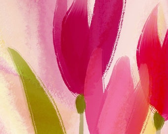 Acrylic Painting "Red Tulips". Self-painted digital art, fine art print. Oil, painting, poster, living room, bedroom, hallway