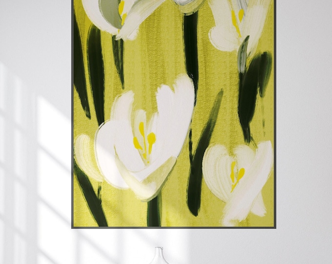 Featured listing image: Acrylic Painting “White Tulips”. Self-crafted digital art, fine art print. Painting, poster, living room, bedroom, hallway