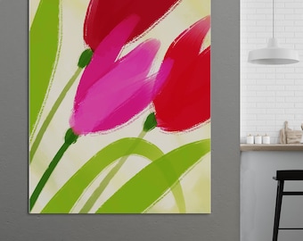 Acrylic Painting "Red Tulips". Self-painted digital art, fine art print. Oil, painting, poster, living room, bedroom, hallway