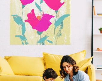 Acrylic Painting "Pink Poppies". Red, pink, crafted digital art, portrait format, 300 dpi art print, poster, picture, living room, bedroom, hallway