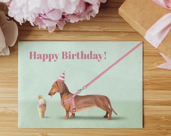 Dachshund Birthday Card: Adorable Wiener Dog Longing for Gelato | Cute Pet Lover Greeting