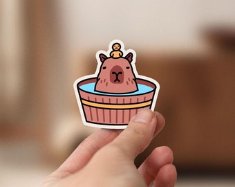 Cute Capybara Onsen Bath Kiss-Cut Sticker