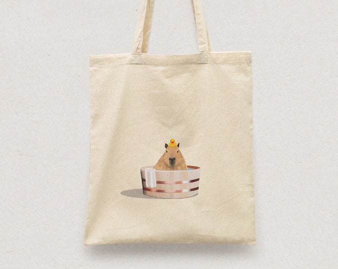 Featured listing image: Capybara Bath Bliss Woven Tote Bag: Carry Adorable Serenity Everywhere! Elevate Your Style with Tranquil Charm on the Go.