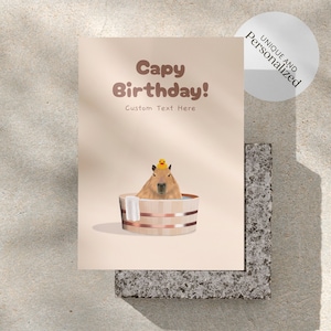 Personalized Capy Birthday Card: Make a Splash With A Cute Customized Capybara Card! Funny Print of Capybara Having a Bath With Rubber Duck