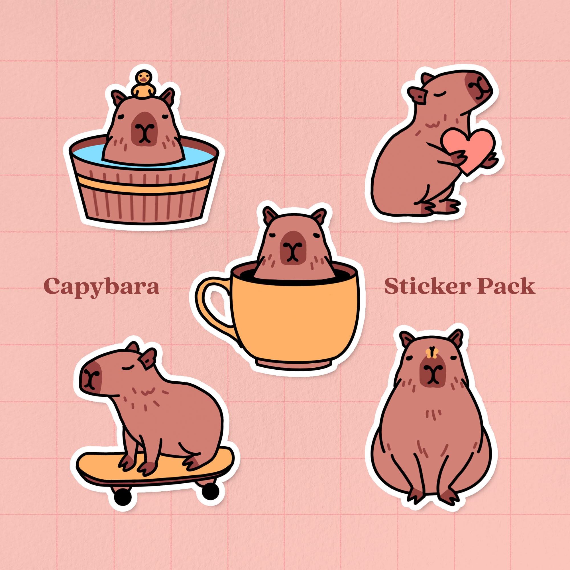 Cute Capybara Sticker Pack Sticker Set With Five Adorable Capybaras ...