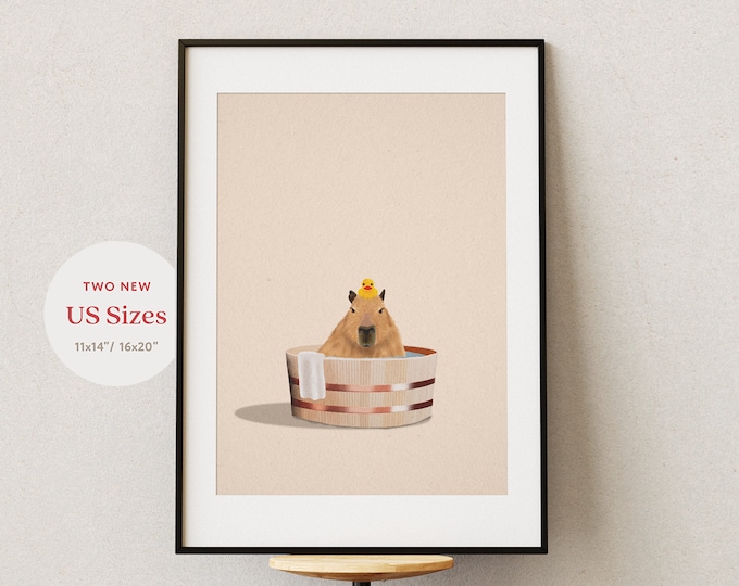 Featured listing image: Capybara Bath Bliss Poster: Serene Spa Moment in Adorable Art. Elevate Your Space with Tranquil Charm and Cuteness on Canvas!