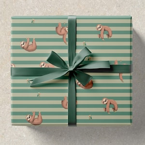 Gestreifte Faultier Geschenkpapierrolle - süße Geschenkverpackung für Geburtstage, Feiertage oder jeden Anlass | Entzückendes Faultier Design für eine Einzigartige Verpackung