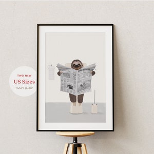 Sloth Serenity: Póster de perezoso que lee el baño: ¡Humor peculiar para tu espacio! Dale vida a tu decoración con este toque caprichoso (periódico inglés)