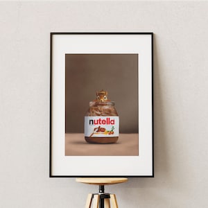 Wunderliches Eichhörnchen im Nutellaglas Gemälde | Niedliche Tierkunst | Spaß-Küchen-Wand-Dekor | Original Kunstwerk | Eichhörnchen-Liebhaber-Geschenk