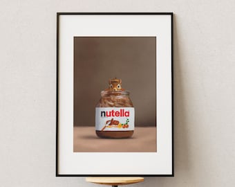 Dipinto di scoiattolo stravagante in barattolo di Nutella / Arte di animali carini / Divertente decorazione da parete per la cucina / Opera d'arte originale sulla fauna selvatica / Regalo per gli amanti degli scoiattoli