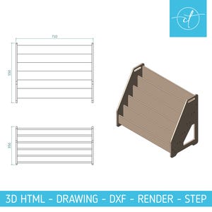DIY Montessori Bookshelf Plans: Kids Book Shelf (pdf, dxf, step)