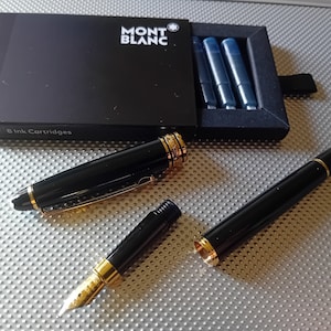 Füller Metall Füller Schwarz mit Gold Ring und Clip Hat eine Neue Original Mont Blanc Patrone Ident.Nr. 105195 Schwarze oder Blaue Tinte