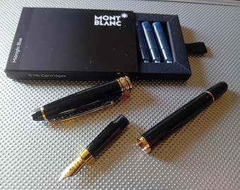 Füller Metall Füller Schwarz mit Gold Ring und Clip Hat eine Neue Original Mont Blanc Patrone Ident.Nr. 105195 Schwarze oder Blaue Tinte