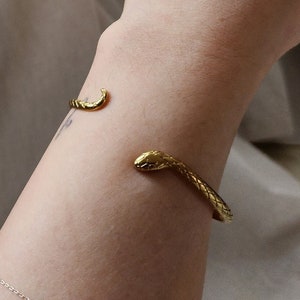 Gothic Snake Bangle, Gold Snake Bangle for Women, Serpent Bangle, Medusa Bangle, Snake Goddess Bracelet, Engagement Gift, Wedding Gift