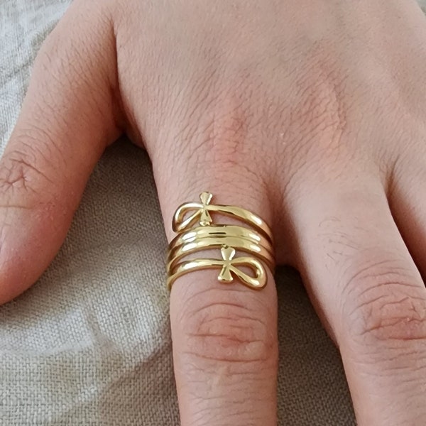 Gold Egyptian Ankh Ring, Gothic Egyptian Goddess Ring, Adjustable Statement Ring, Engagement Gift, Wedding Gift