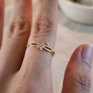 Dainty Gold Butterfly Ring: Adjustable Crystal Band