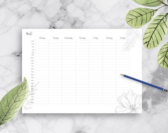 Weekly Planner Printable Landscape, Minimalist Weekly Schedule, Week At a Glance, Weekly Organizer, Office Planner, Planner Hour by hour, A4