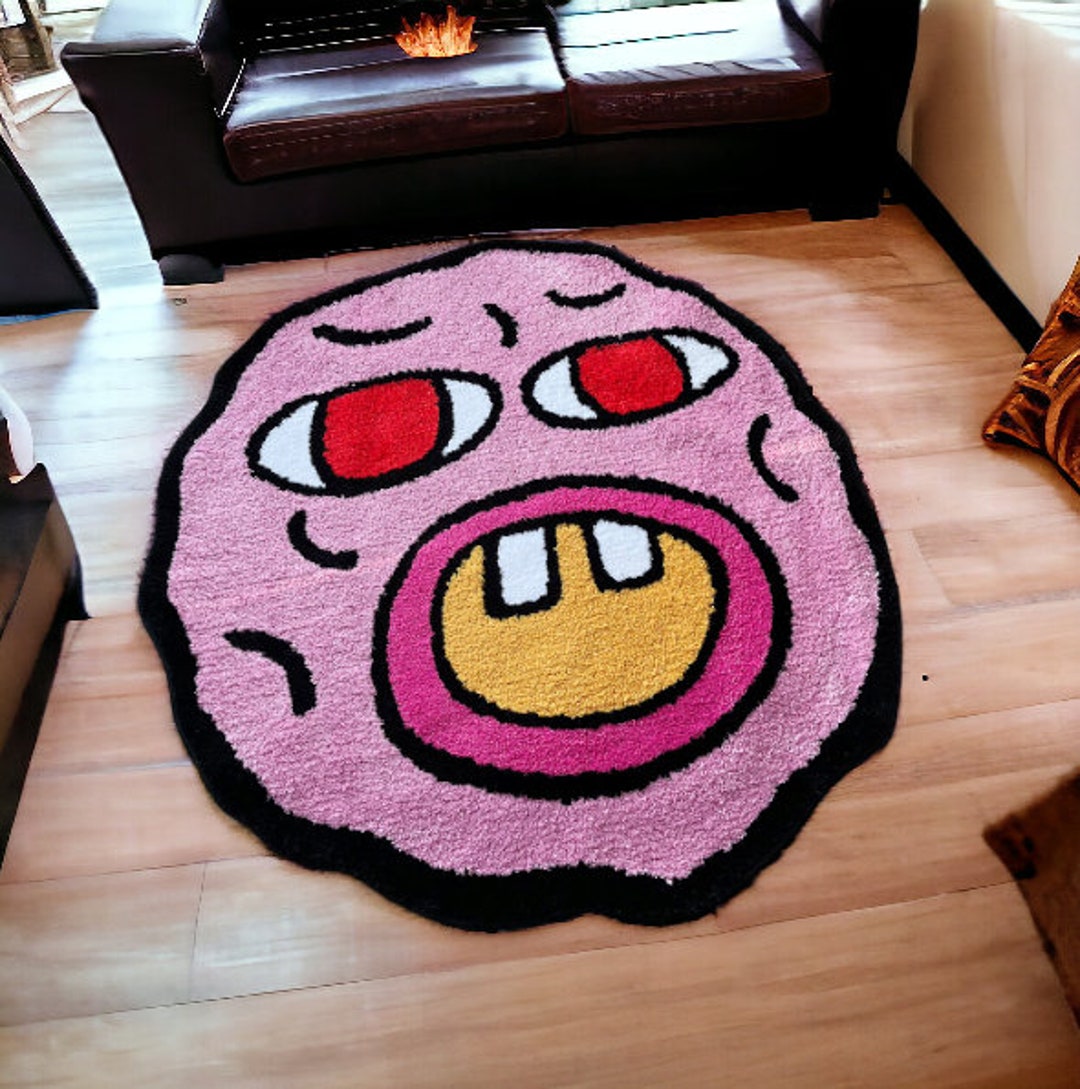Handtufted Bedroom Rug With Hilarious Angry Face Design Cute, Small