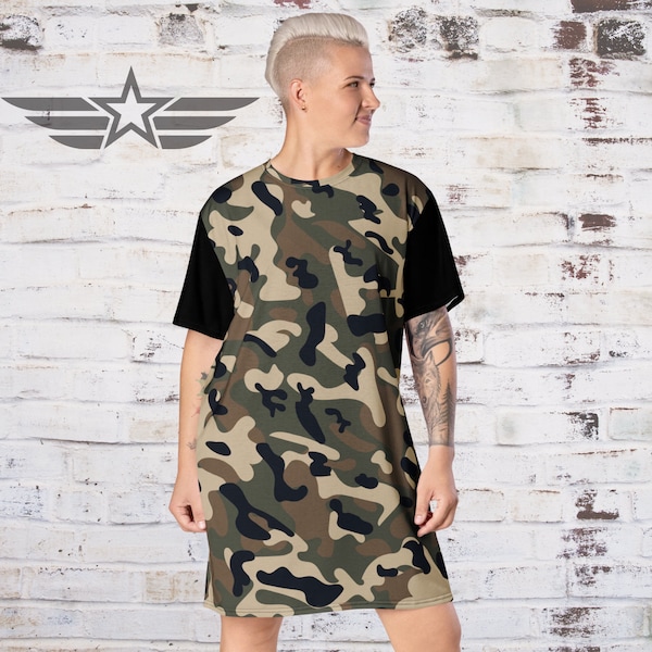 Tshirt dress army style camouflage midi dress