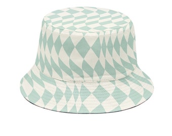 Wavy Green Checkered Bucket Hat Y2K Aesthetic 80sfashion Festival Bucket Panama Hat Fashion Bucket Hat Rave Hats Trendy Bucket Hat