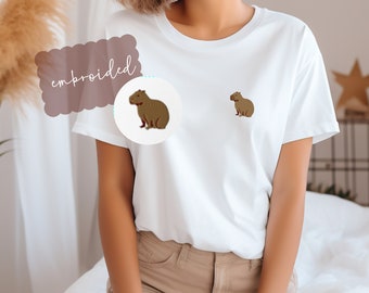 T-shirt Capybara brodé, cadeau tendance et amusant pour un ami