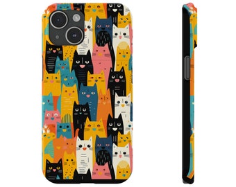 Cat Lover Slim iPhone Cases Colorful Cats Phone Case Cute Trendy gift for Her for iPhone 15 14 13 12 11 Pro Plus Max