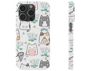 Slim iPhone Cases Kawaii Cats Design for iPhone 15 14 13 12 11 Pro Plus Max