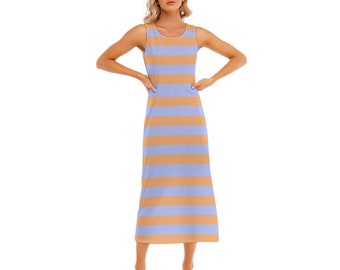 Retro Stripes Dress Tank Top Long Dress Y2K Dress Classic Summer Dress Beach Vacation Dress Sundress Fashionable Dress Everyday Dress