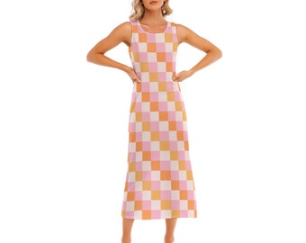 Robe rétro à carreaux Débardeur Robe longue Robe rose Y2K Robe d'été classique Robe de vacances à la plage Robe d'été Robe à la mode Robe de tous les jours