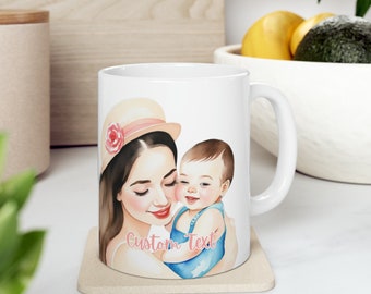 Mug personnalisé en céramique avec texte rose pour maman et enfant, 11 oz