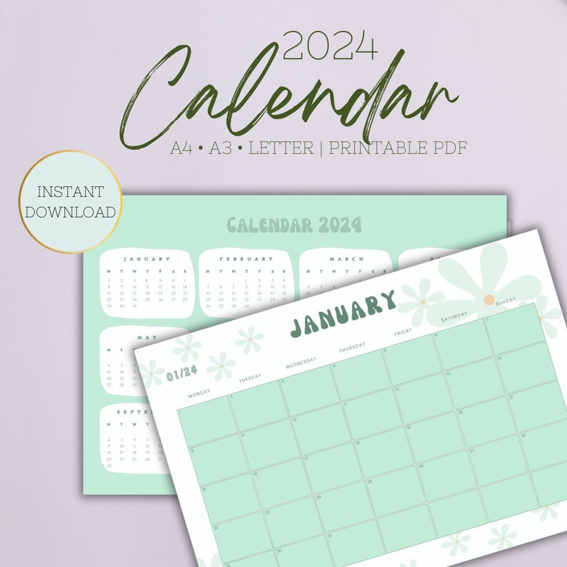 2024 Monthly Calendar, 2024 Printable Calendar, 2024 Landscape Calendar