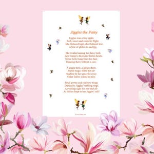 Jiggles the Fairy children&#39;s poem A4 digital download child&#39;s wall art for nursery, bedroom digital art print decor cute instant poster gift