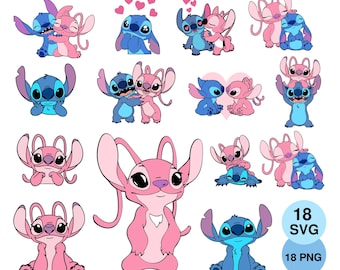 Stitch Couple & Angel SVG PNG, DIY Printable Graphics