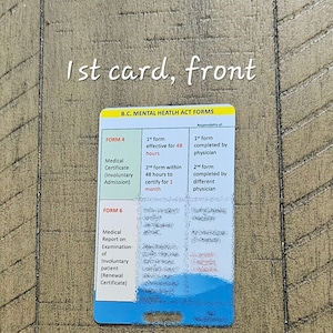 Dos tarjetas de identificación de formularios de la Ley de Salud Mental / Tarjeta de referencia de enfermería de salud mental / Tarjeta de identificación