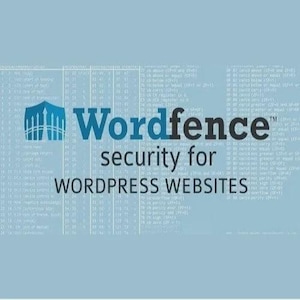 May include: A light blue graphic with the Wordfence logo and text. The logo is a blue shield with a white building silhouette. The text reads "Wordfence security for WordPress Websites."