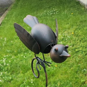 Rustic Metal Rain Gauge Garden Stake: Bird Accent, 51&quot; Yard Art
