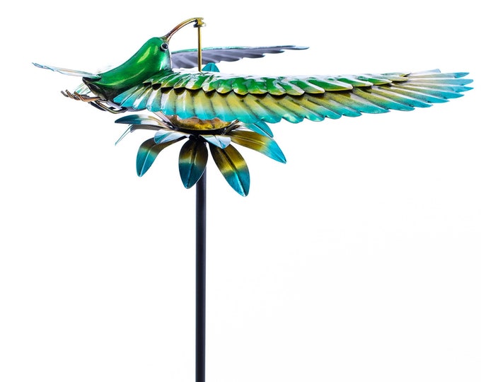 Whimsical Hummingbird Garden Sculpture Outdoor decor, GARDEN Ornament, Metal BIRD, Unique Nature gift