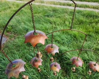 Handcrafted Balancing Bell Windchime, Rustic Metal Umbrella Mobile