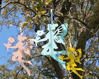 Whimsical Garden Hanging Fairies Set of 3 - Enchanting Outdoor Decor, Fairy Garden Accents, Magical Yard Art