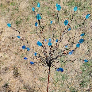 Whimsical Blue Bead Tree Yard stake – Metal Garden Art, Handmade Garden Decoration, Mother's day gift image 11