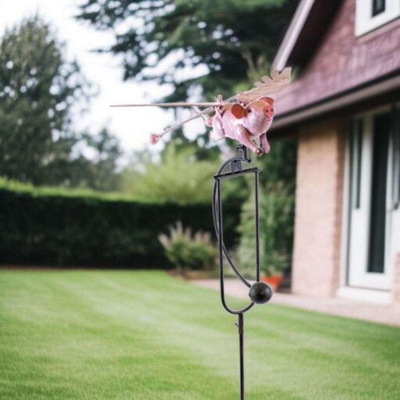 Whimsical Flying Pig Garden Balancer: Kinetic Pink Metal Yard Art - Etsy