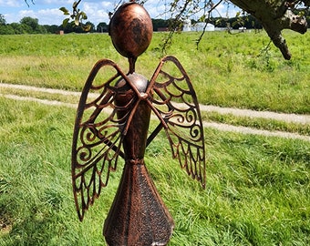 Kinetic Angel WindChime, Recycled rustic metal Garden Chime Ornament, Indoor & Outdoor Spaces, Angelic outdoor Decor