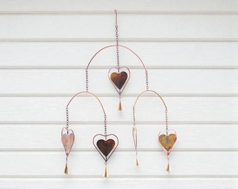 Whimsical Heart Metal Wind Chime, Rustic Garden Patio Decor, Outdoor Bells