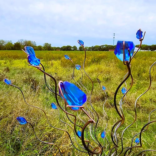 Whimsical Blue Bead Tree Yard art, Metal Garden decor, Handmade outdoor statue, Mother's day gift