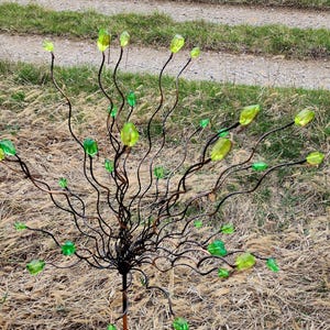 Whimsical Blue Bead Tree Yard stake – Metal Garden Art, Handmade Garden Decoration, Mother's day gift image 12