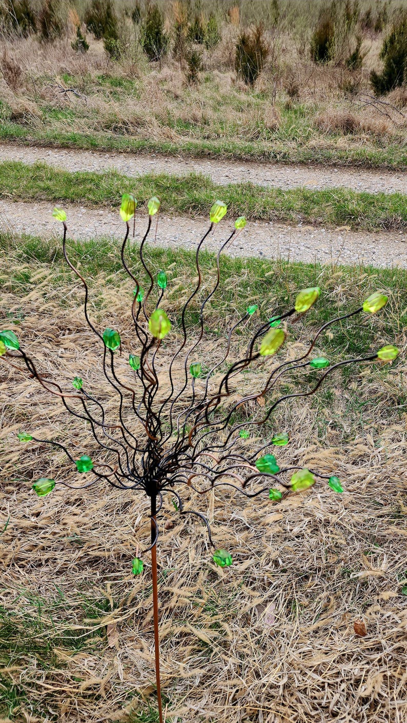 Whimsical Blue Bead Tree Yard stake – Metal Garden Art, Handmade Garden Decoration, Mother's day gift image 12