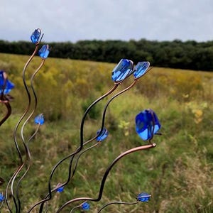 Whimsical Blue Bead Tree Yard stake – Metal Garden Art, Handmade Garden Decoration, Mother's day gift image 2
